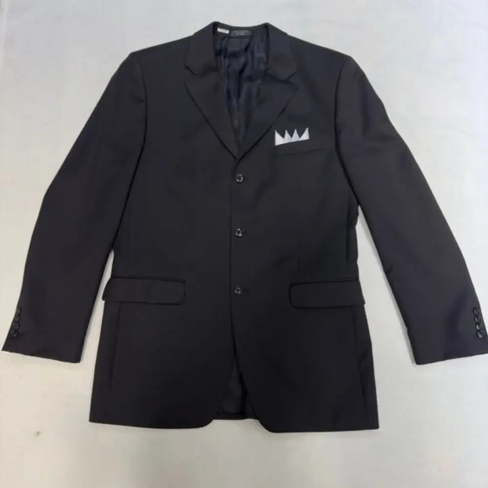 Jones New York Men's 40L 100% Wool 3 Button Front Notch Lapel Suit Black‎ Blazer